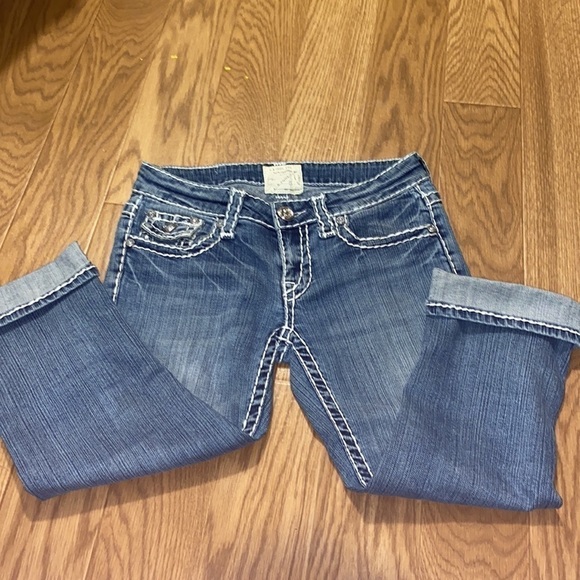 L.a. Idol Girls White Stitch Bling Blue Jeans (Size 5) - Picture 11 of 12